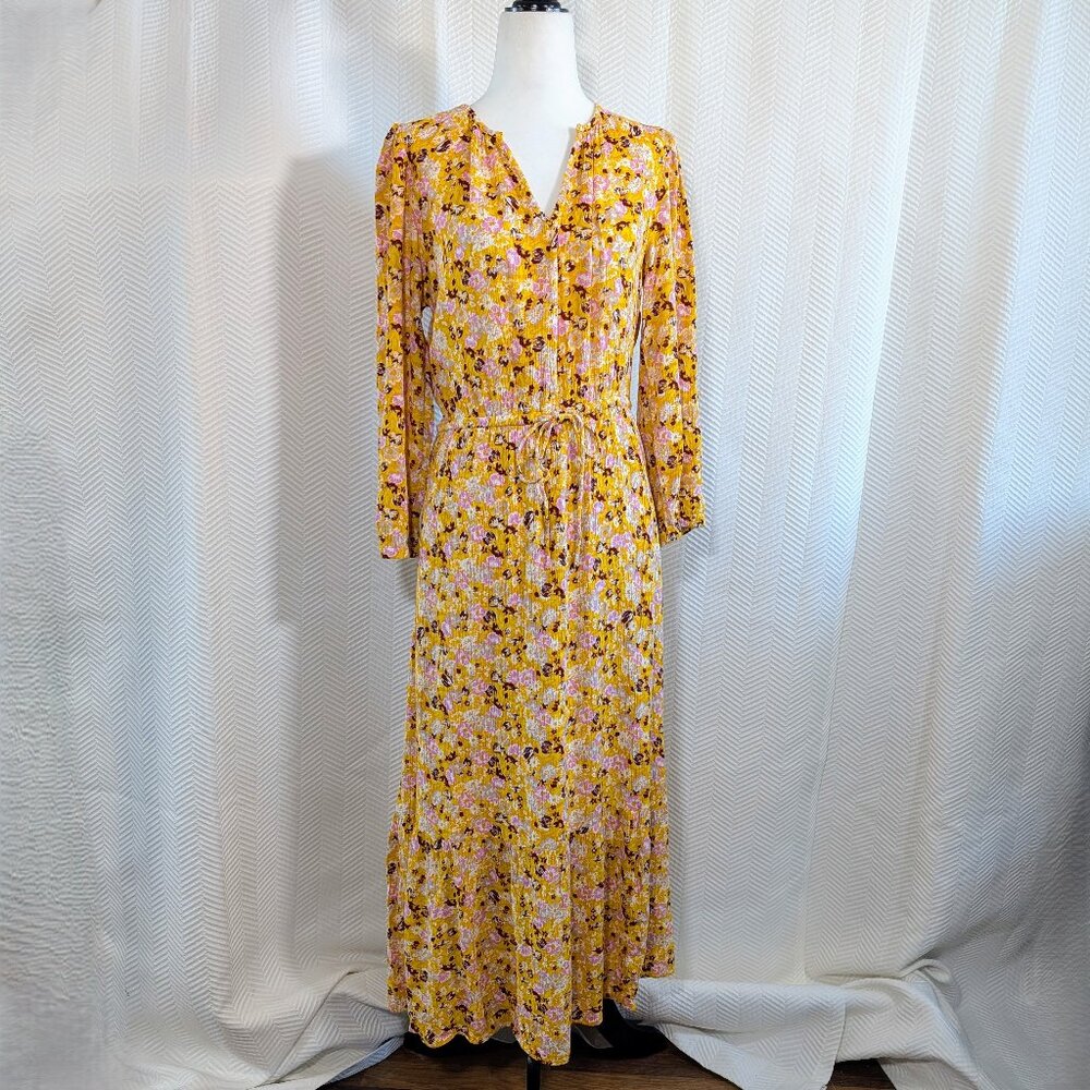 GAP Golden Floral Print Midi Dress Size Small Cottagecore Feminine Romantic